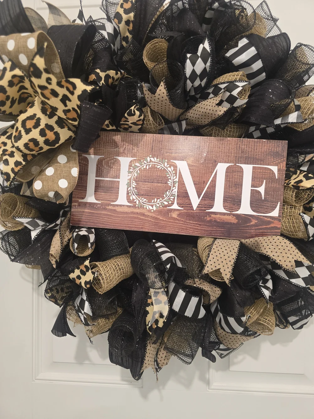 HOME Wreath with Black, Gold and Tan Accents Animal Print